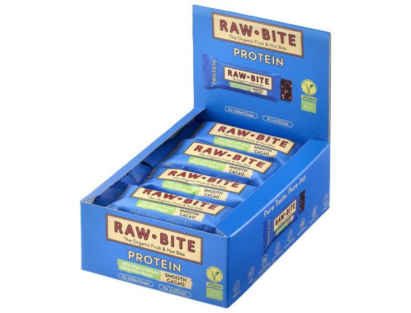 Organic RawBite Protein Smooth Cacao – Box 12 Bars - thanh protein huu co rawbite cacao